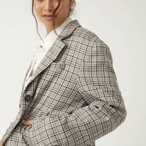 Free People Black and Gray Plaid Blazer